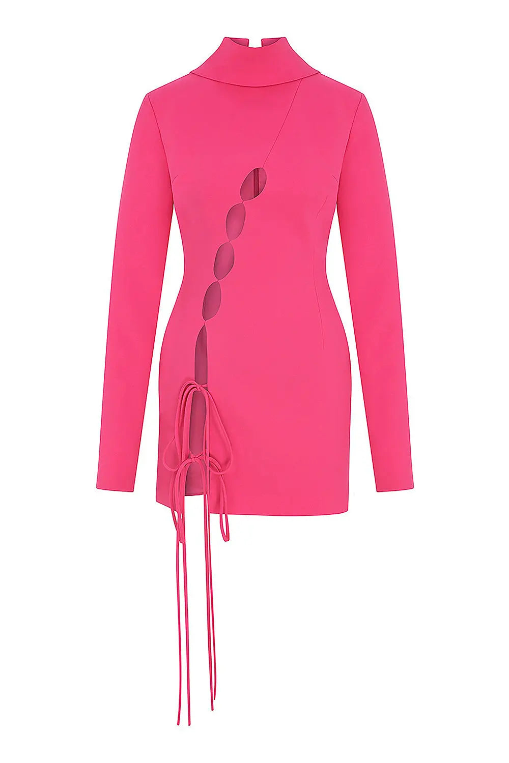 Pink Hollow Out Long Sleeve Mini Bandage Dress