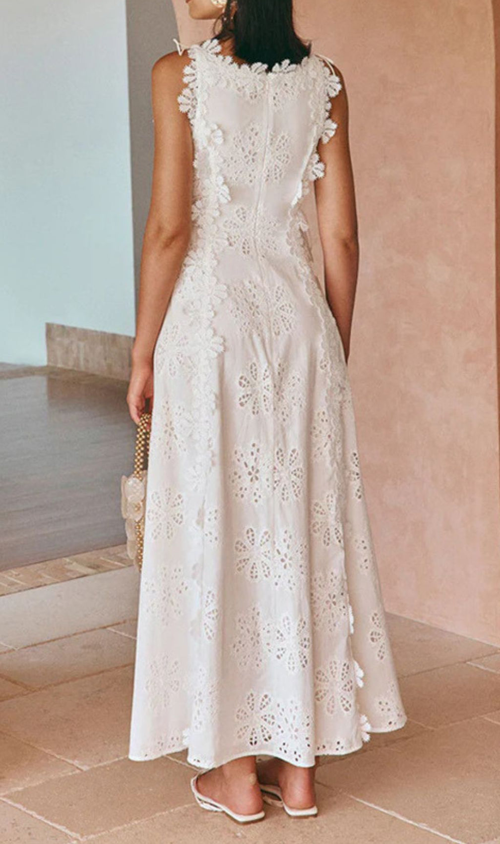 Fabiola White Flower Embroidery Maxi Dress