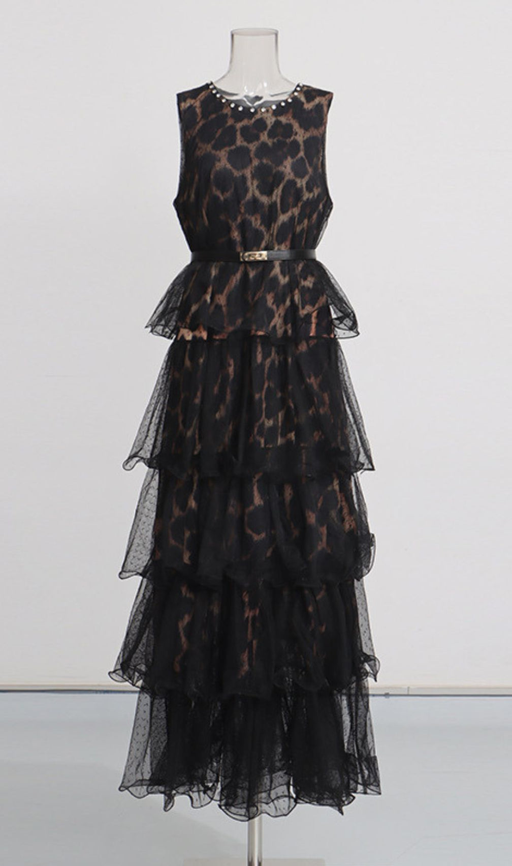 Kaelyn Leopard Mesh Maxi Dress