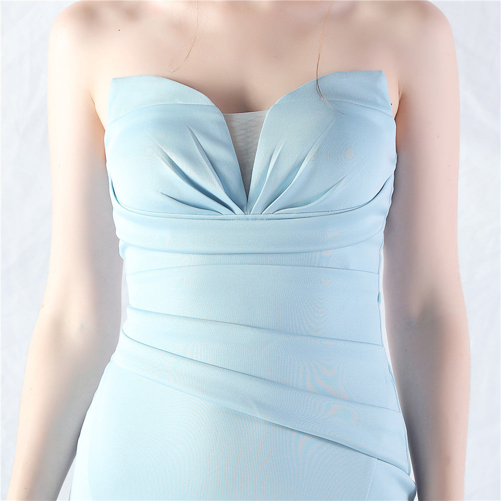 Chrina Blue Strapless Ruched Maxi Dress