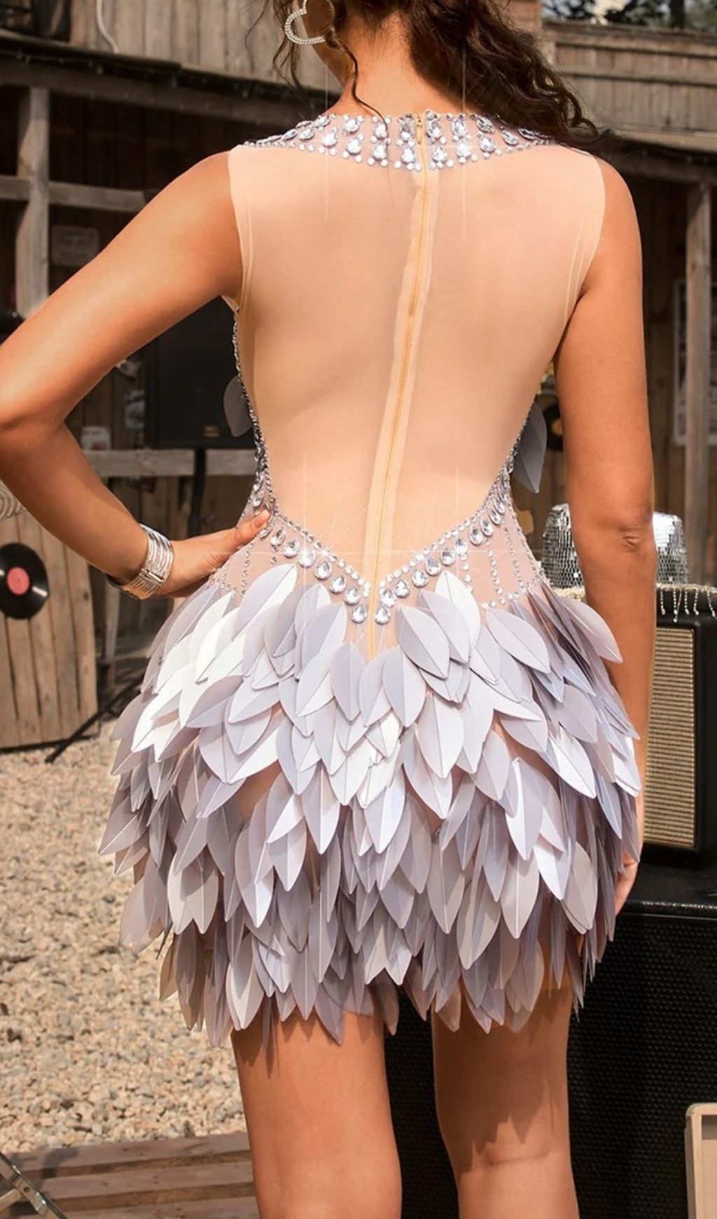 Quistel Dazzling Crystal Leaf Mini Dress | Glam Sleeveless Party Gown