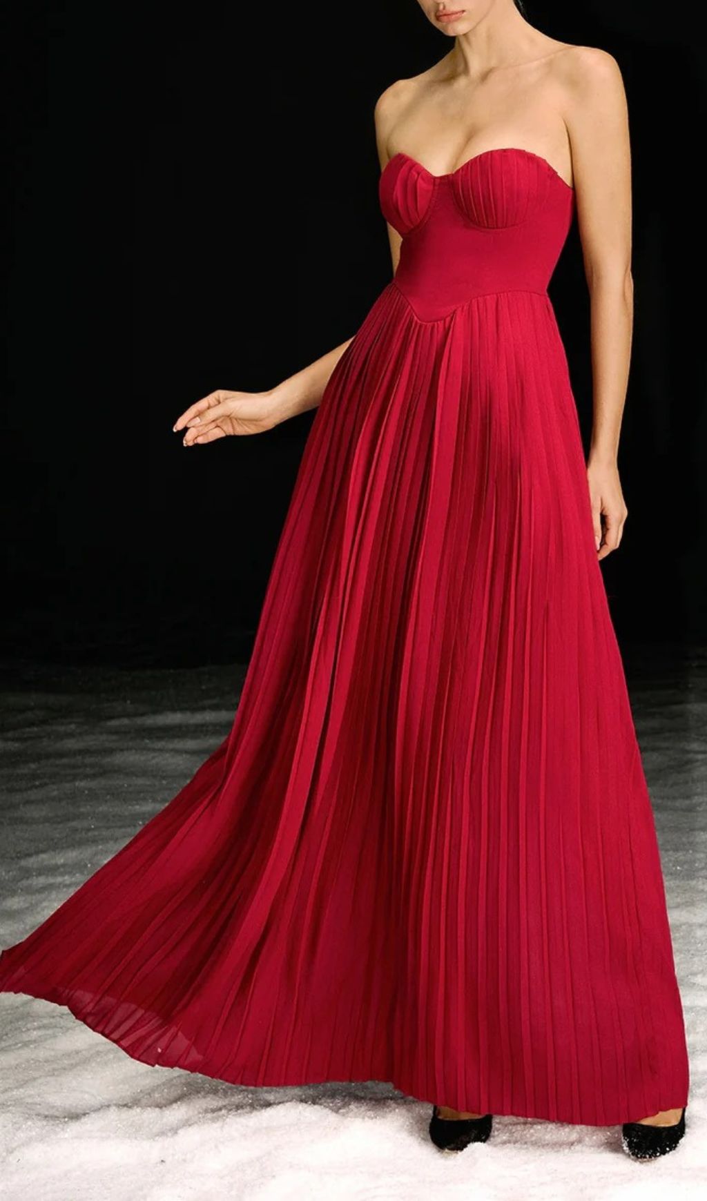 Necalli Strapless Pleated Maxi Dress | Elegant Red Evening Gown for Special Occasions