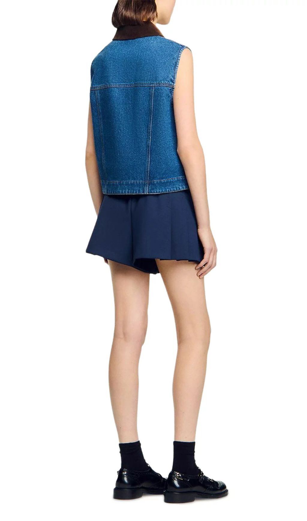 Chic Velvet Collar Denim Vest | Sleeveless Cropped Style for Women