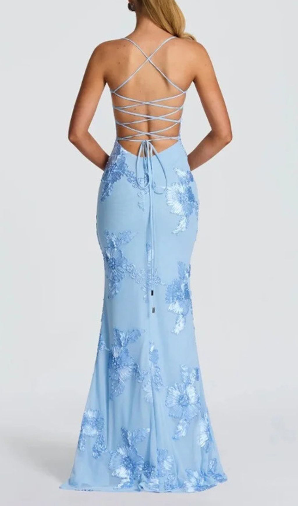 Jaleh Enchanting Blue Floral Backless Maxi Gown - Elegant Evening & Wedding Guest Dress