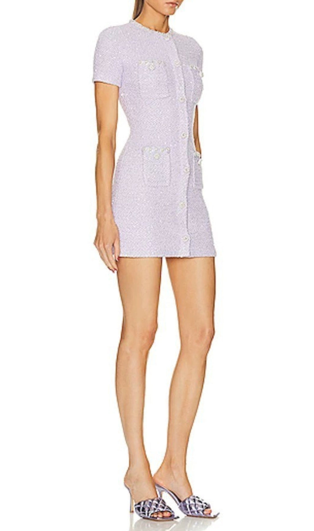Crystal-Embellished Button Mini Dress In Lilac