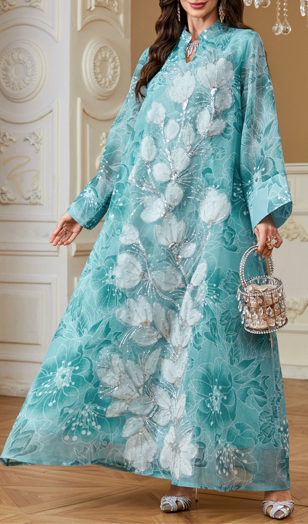 Kona Floral Sequin Embellished Maxi Dress