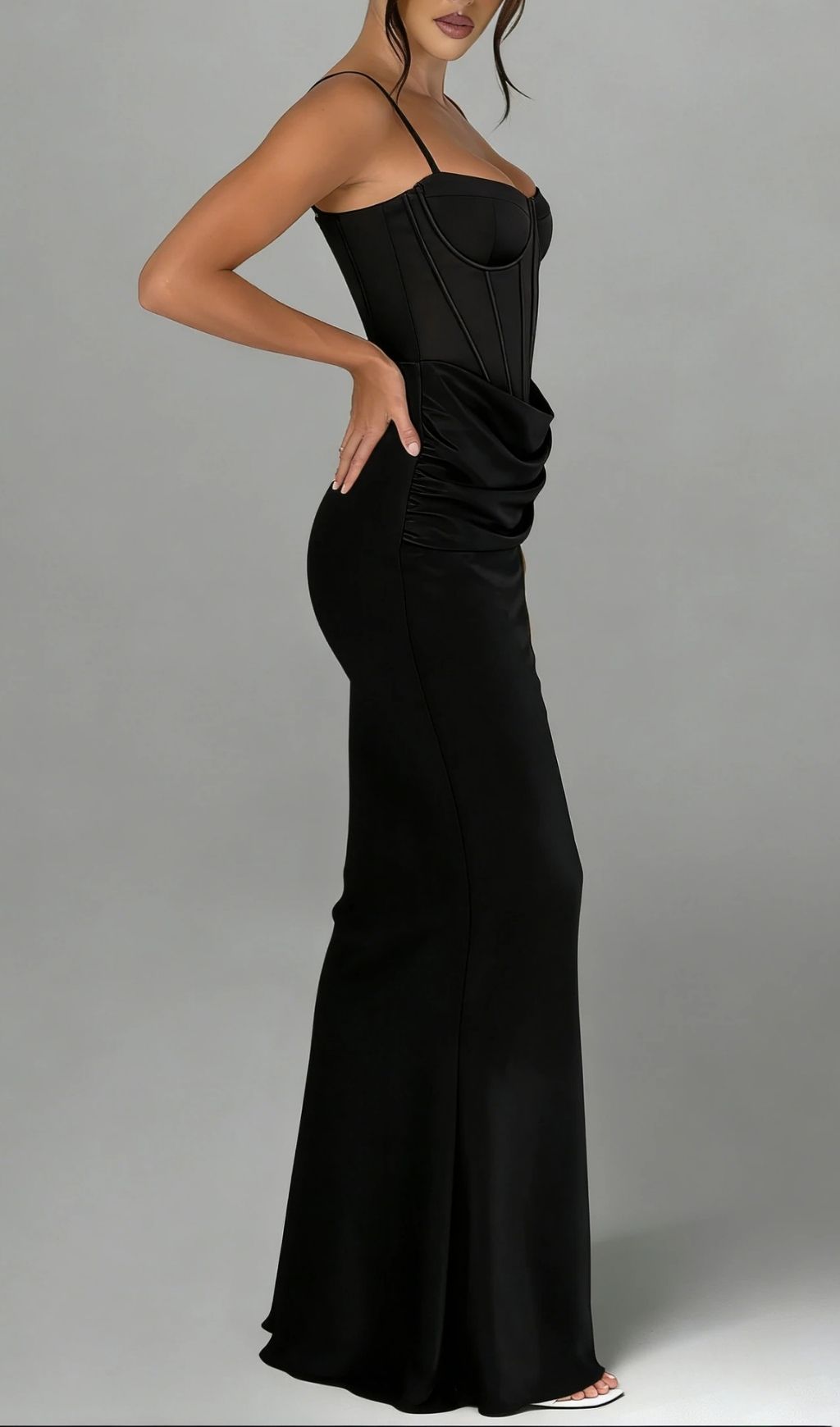Hillary Clinton Satin Draped Corset Dress - Black