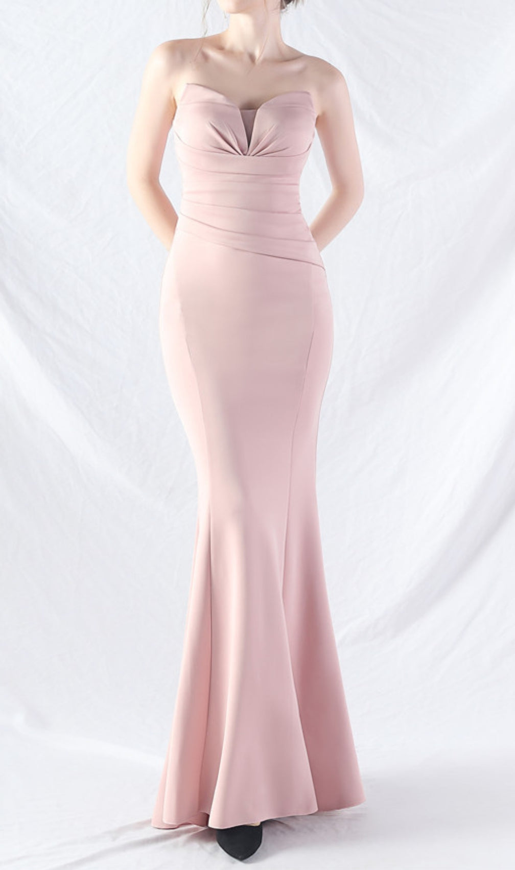 Chrina Pink Strapless Ruched Maxi Dress
