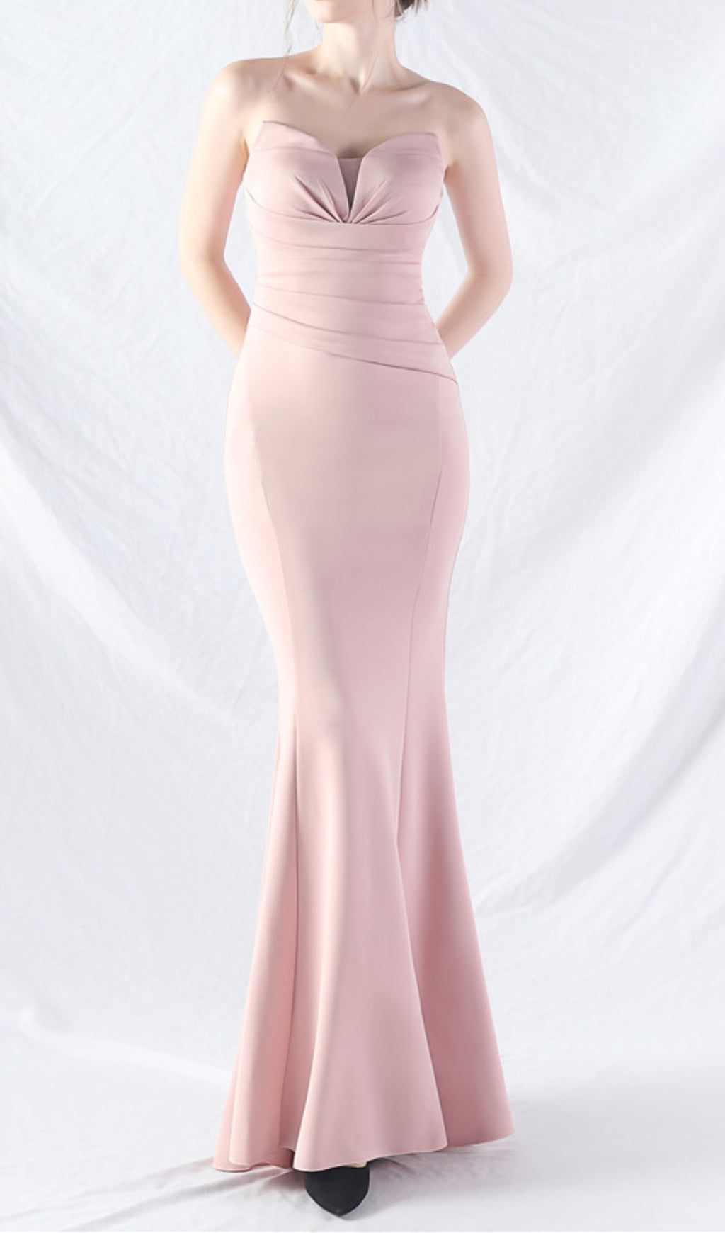 Chrina Pink Strapless Ruched Maxi Dress