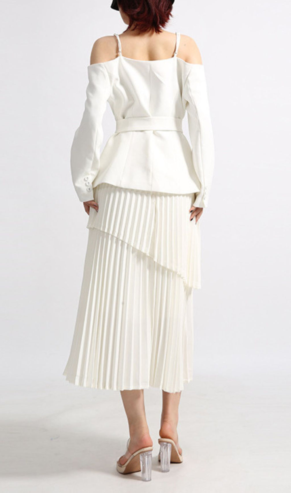 Eluana White Pleated Skirt Set