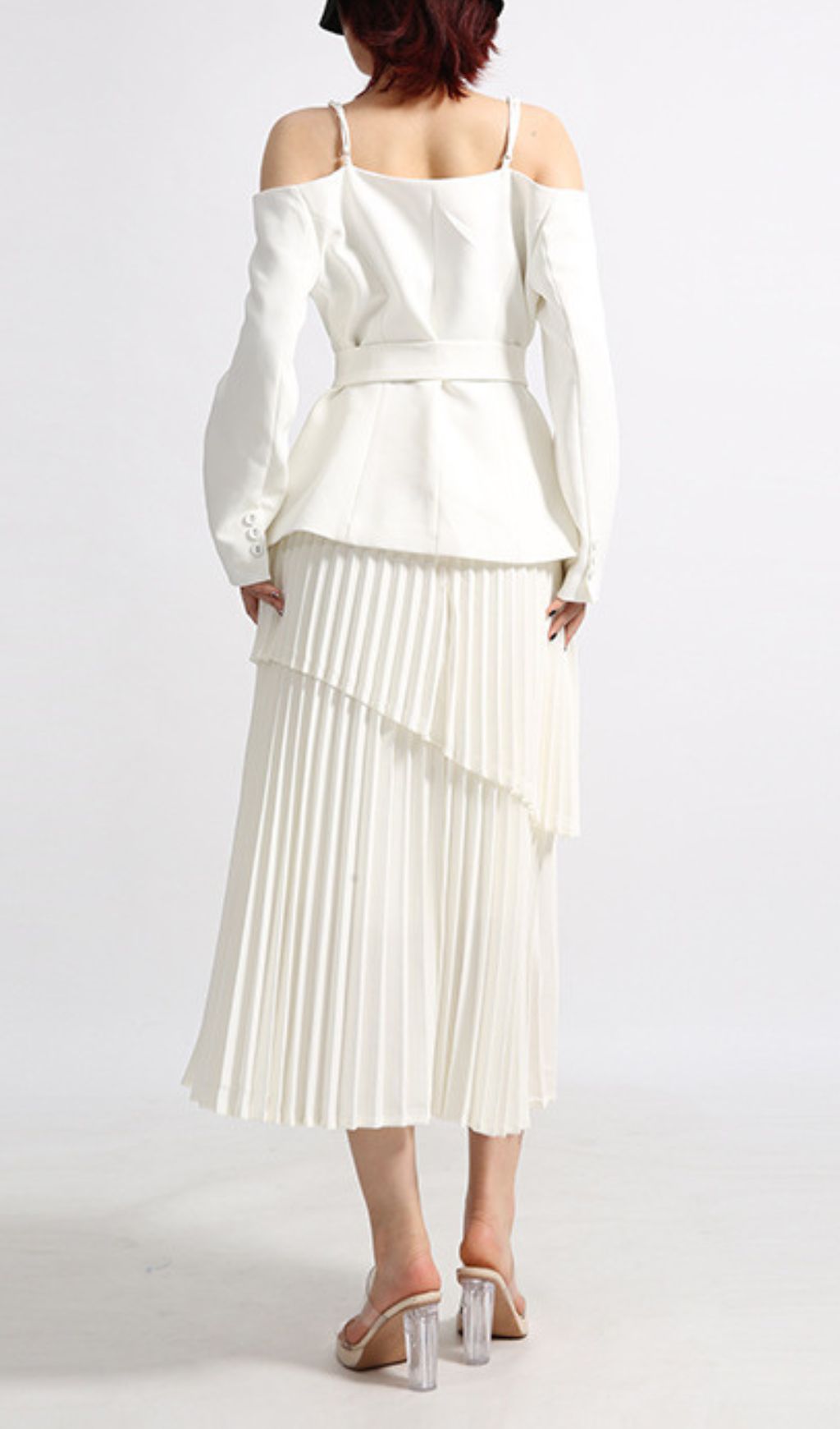Eluana White Pleated Skirt Set