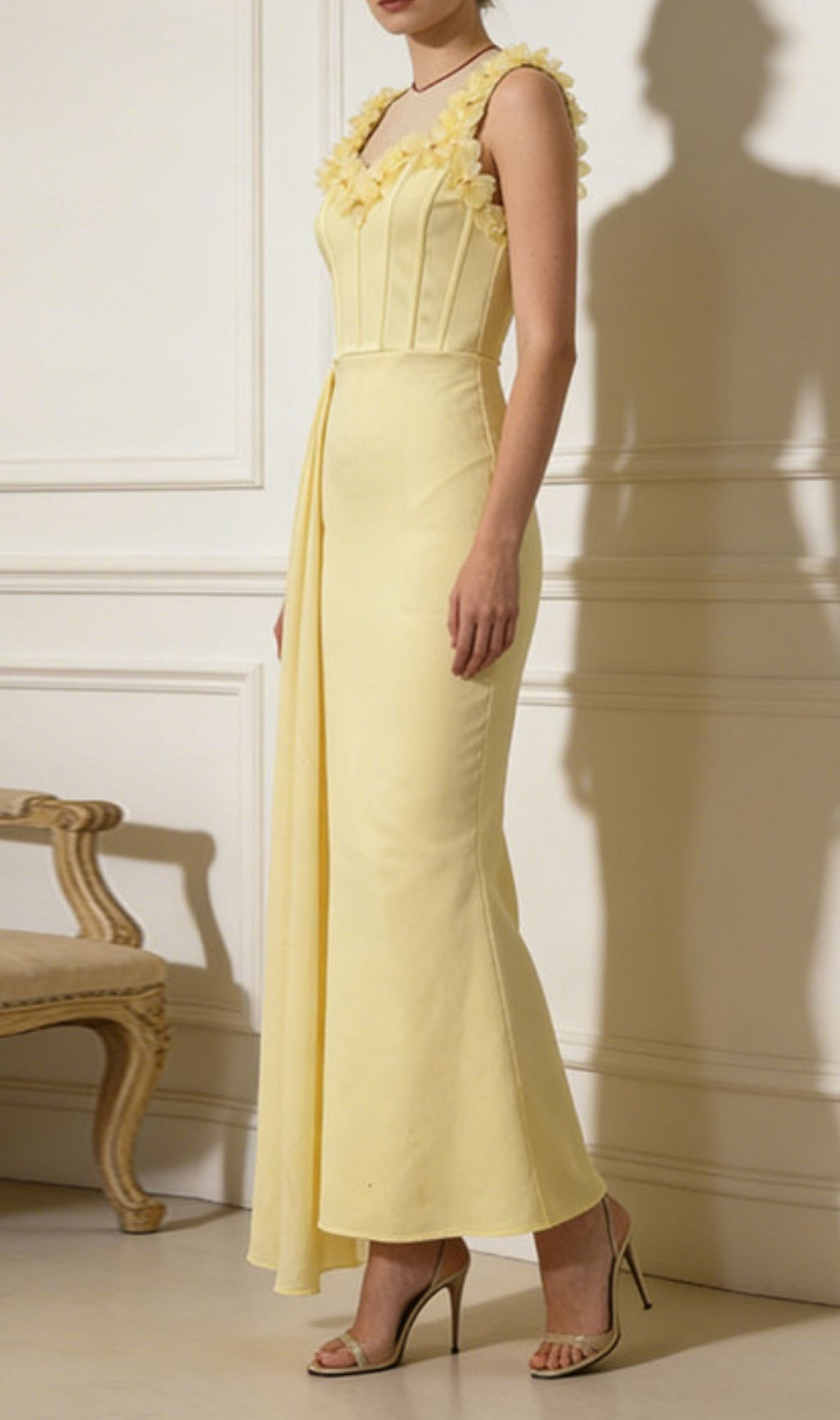 Keaghlan "Blossom" Yellow Floral Corset Maxi Dress - Elegant Gala & Wedding Guest Gown