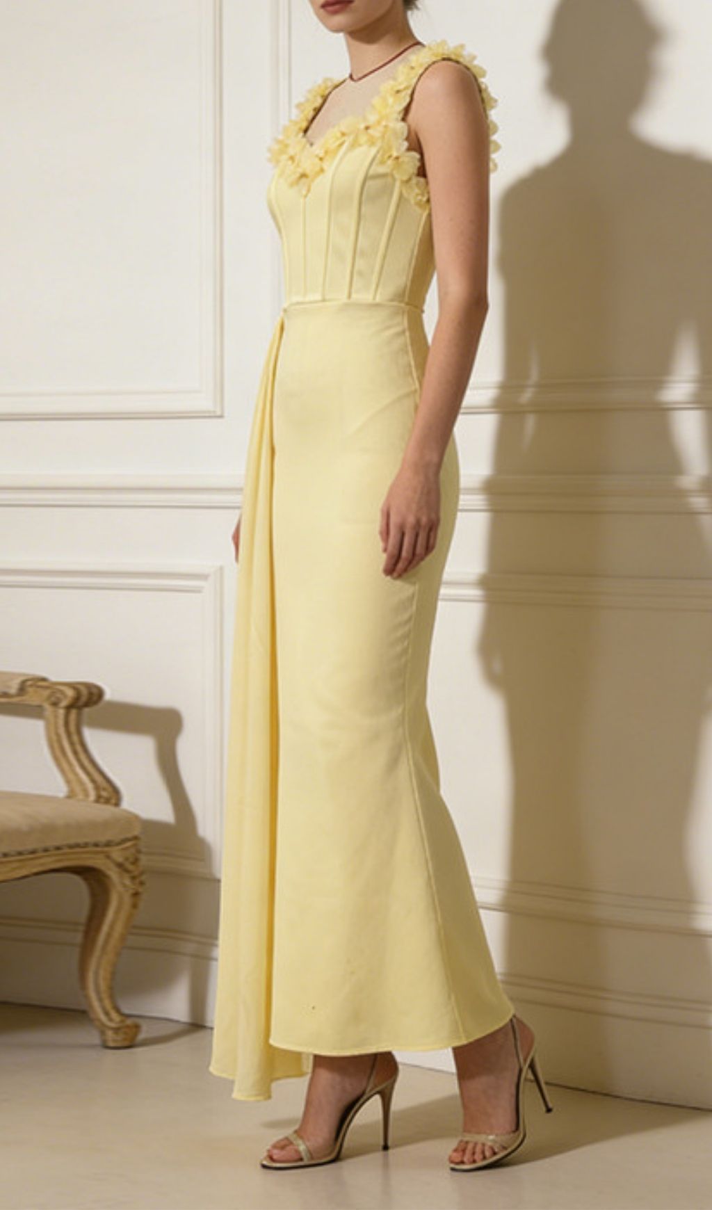 Keaghlan "Blossom" Yellow Floral Corset Maxi Dress - Elegant Gala & Wedding Guest Gown