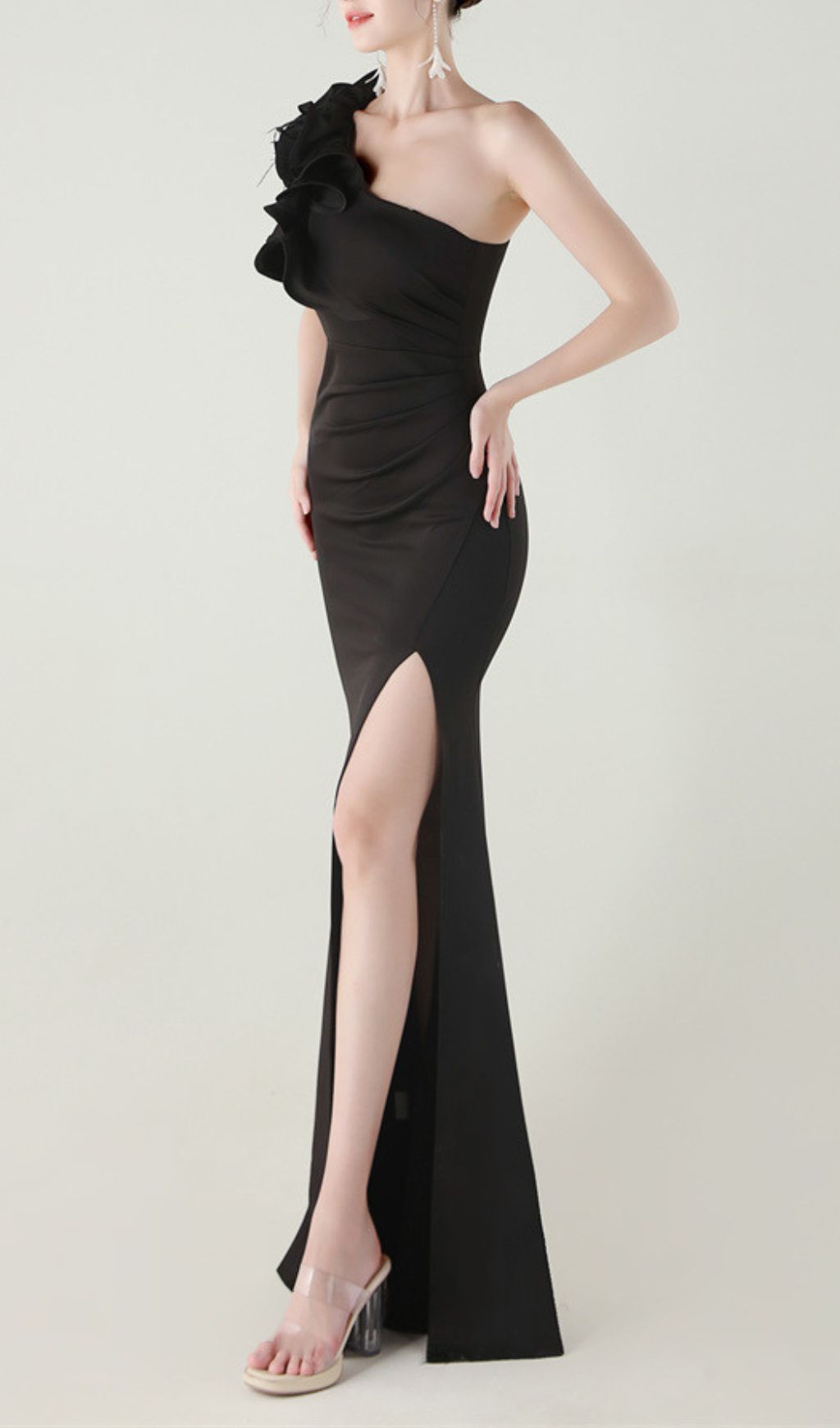 Ijlal Black One-Shoulder Ruffle Maxi Dress | Glamorous Evening Gown