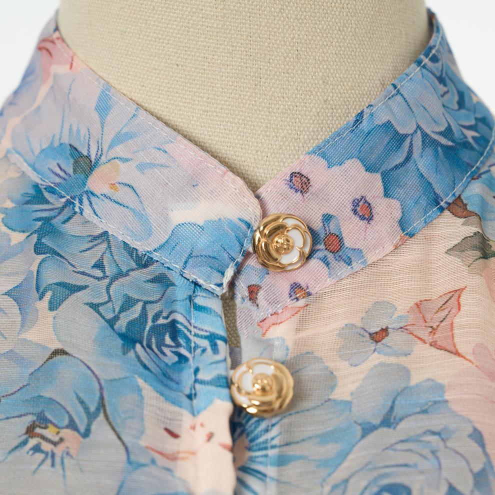 Karlyn Romantic Floral Puff-Sleeve Maxi Dress with Self-Tie Belt | Ethereal Button-Down Gown