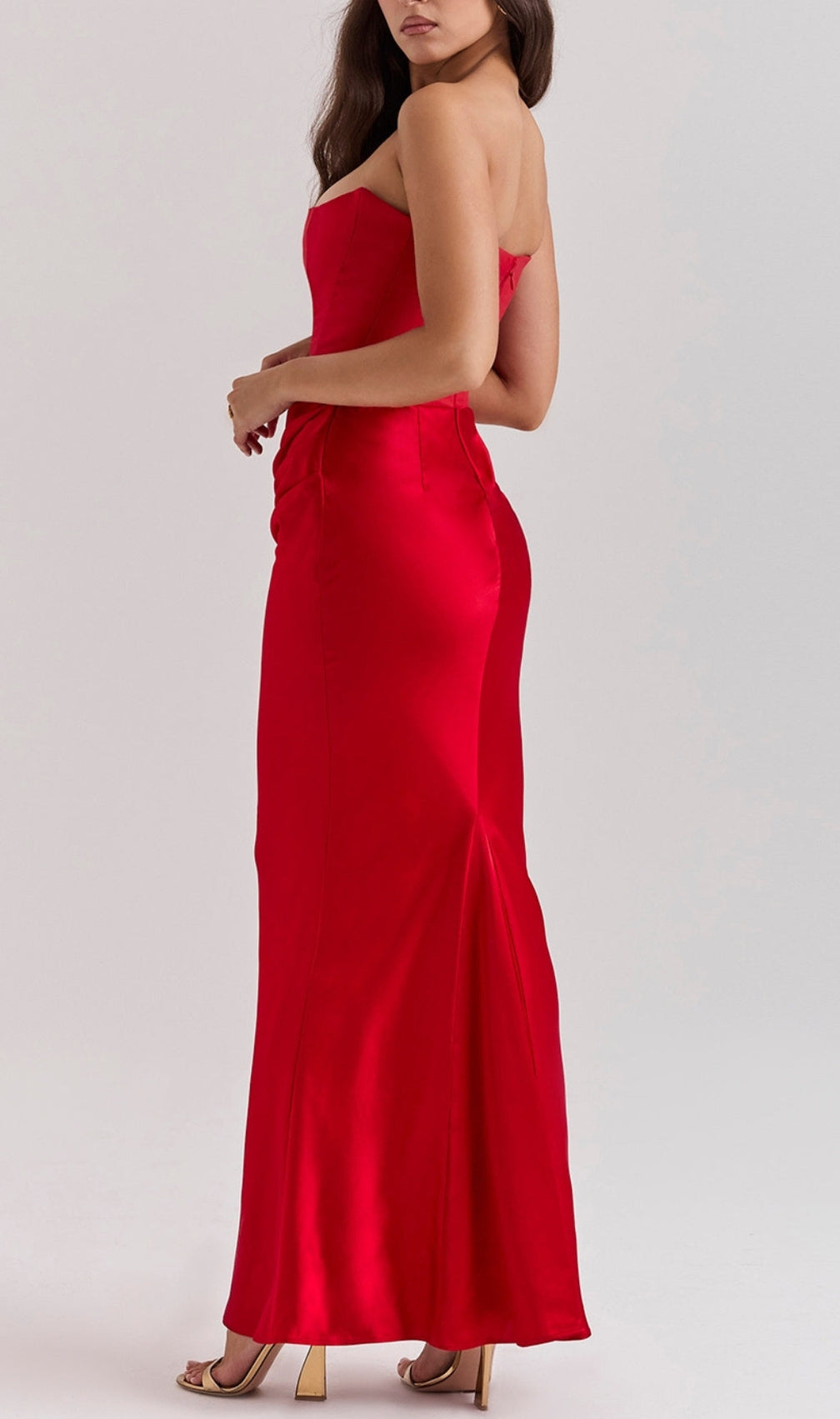 Ruched Corset Dress Maxi Dress In Red