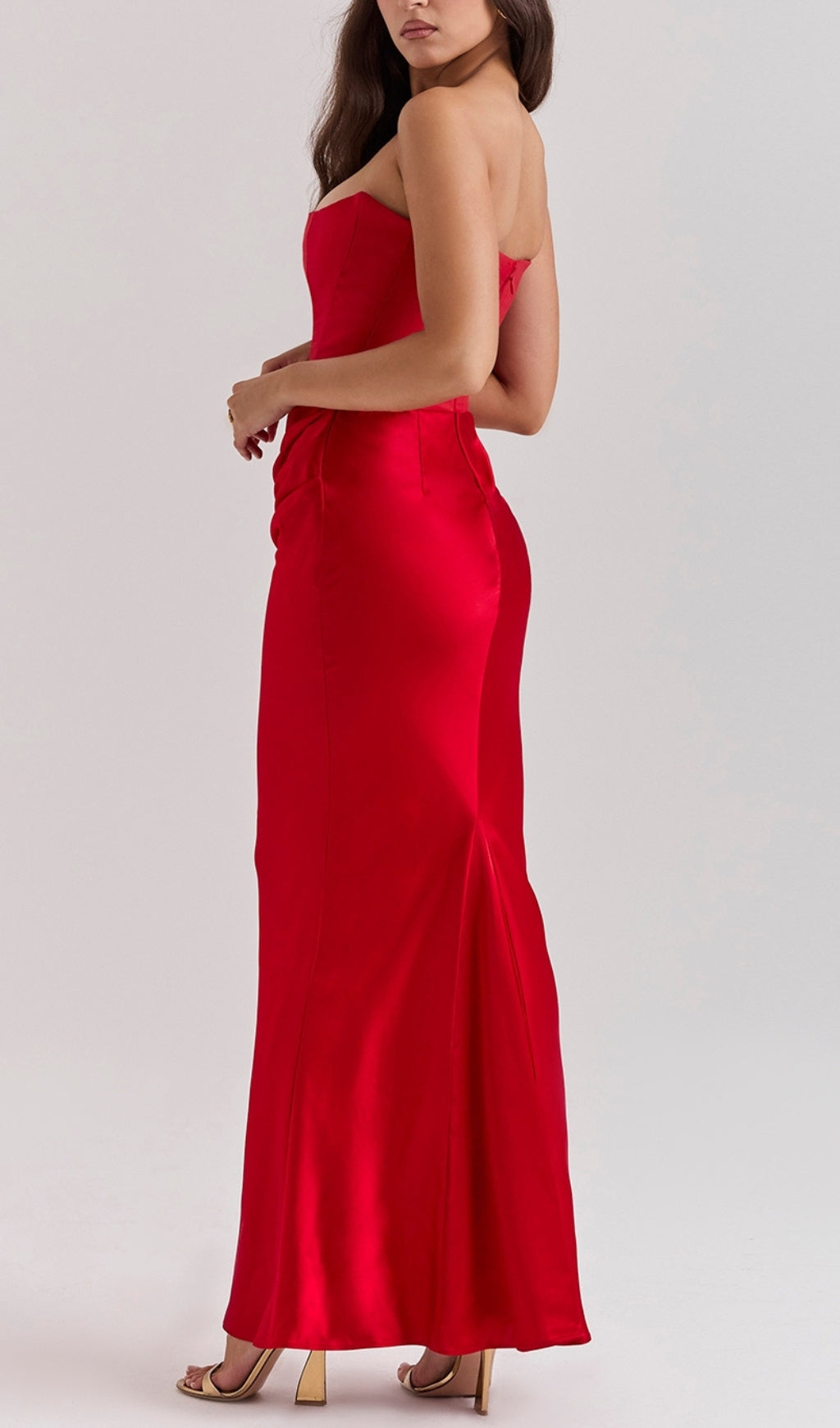 Ruched Corset Dress Maxi Dress In Red