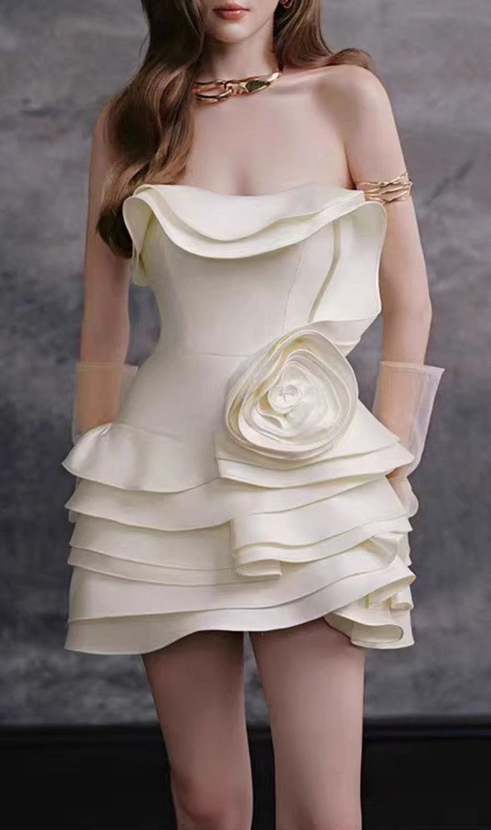 Kiraz Strapless Flower Ruffle Mini Dress