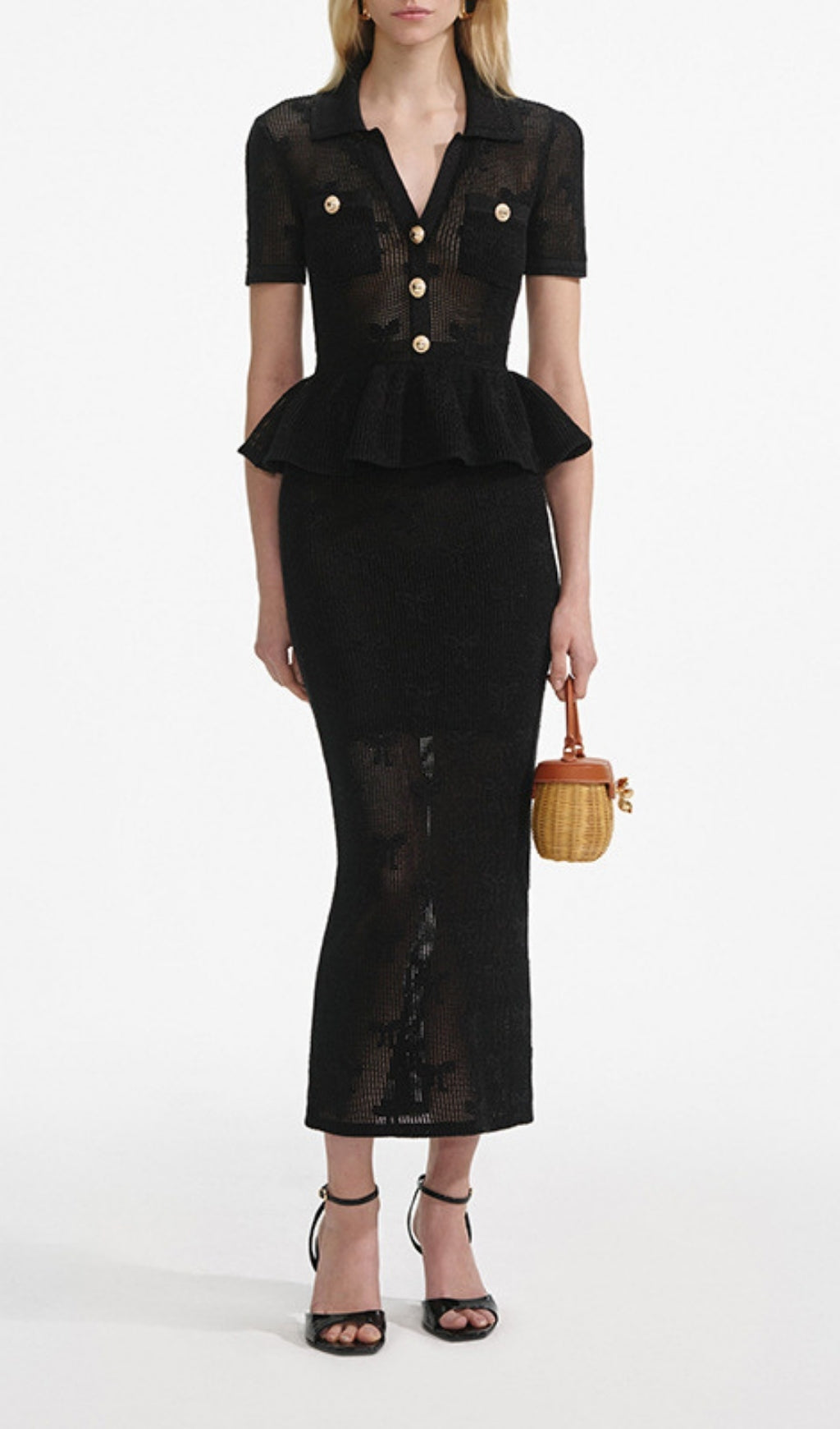 Elitia Black V-Neck Ruffle Midi Dress