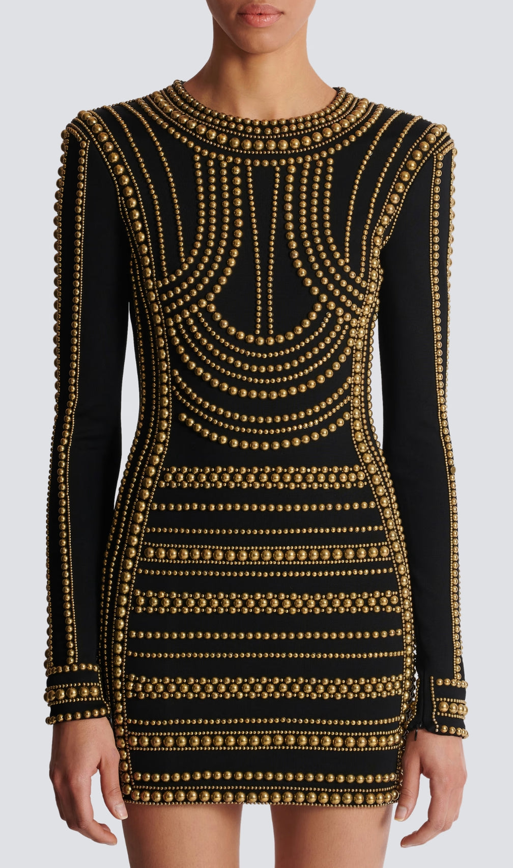 Bran Black Gold Bead-Embroidered Mini Dress