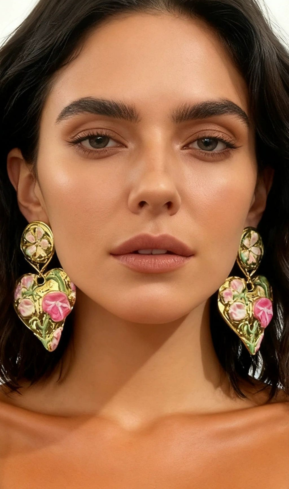 Jumelle Romantic Floral Heart Drop Earrings