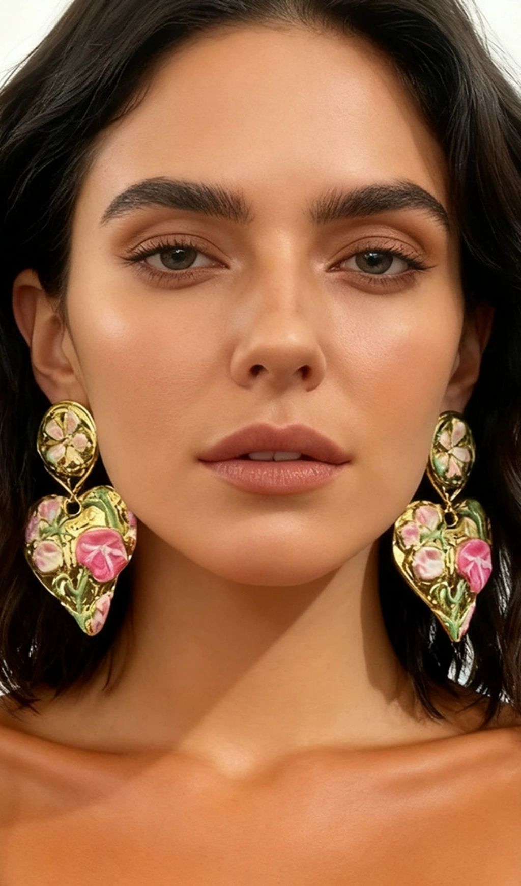 Jumelle Romantic Floral Heart Drop Earrings