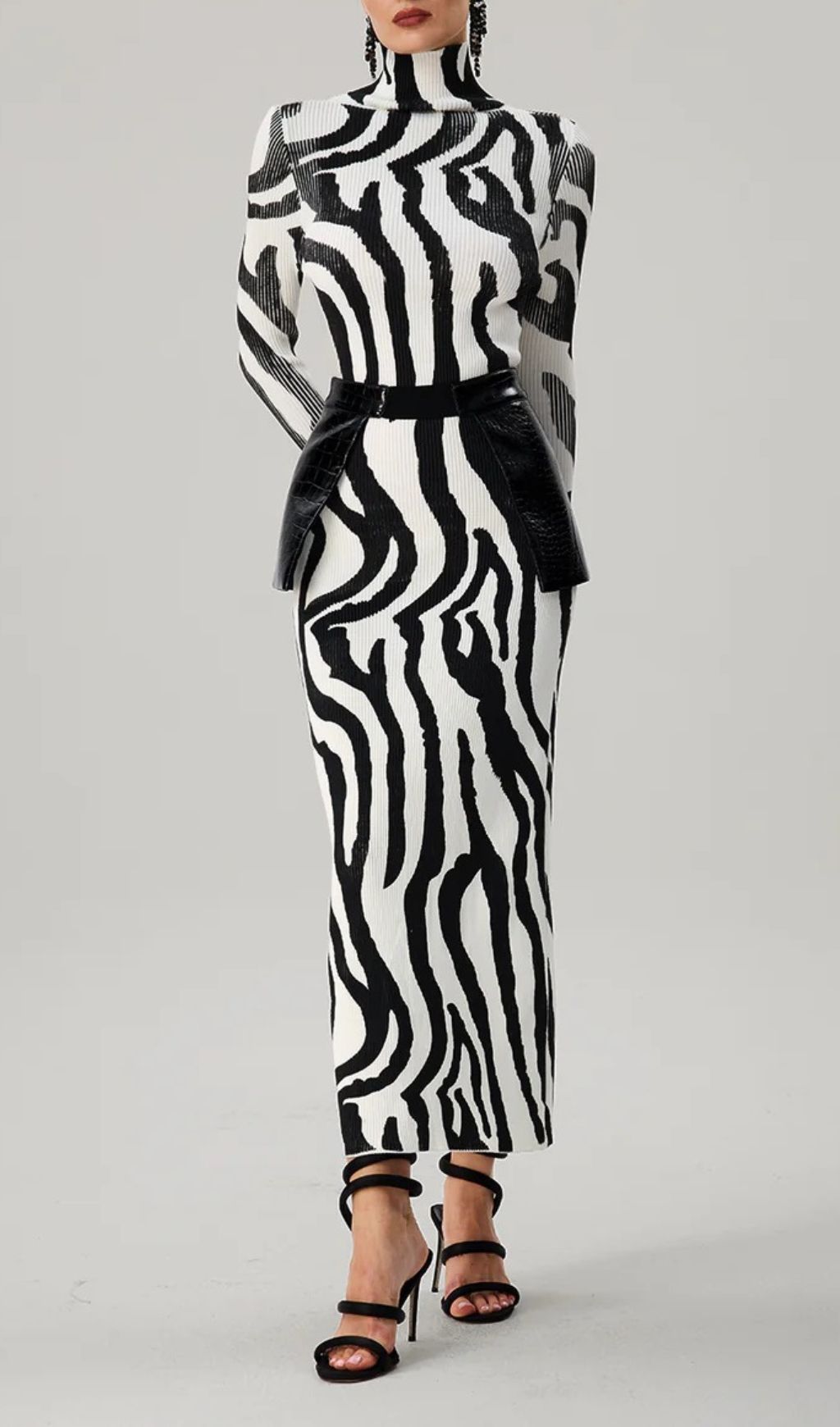 Farrux Zebra Print High-Neck Bodycon Maxi Dress - Fierce & Chic Knit