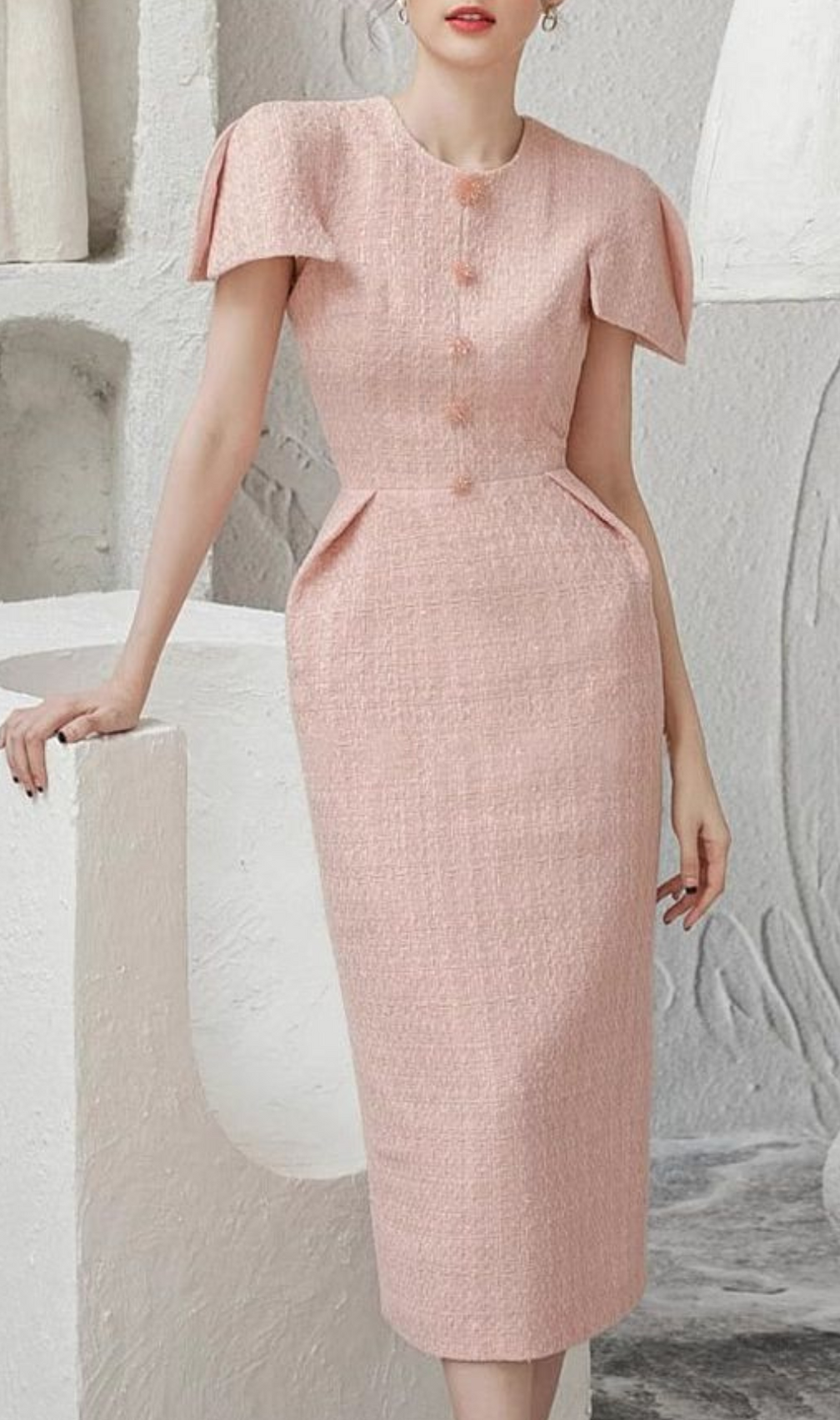 Amabel Pink Tweeds Bodycon Midi Dress