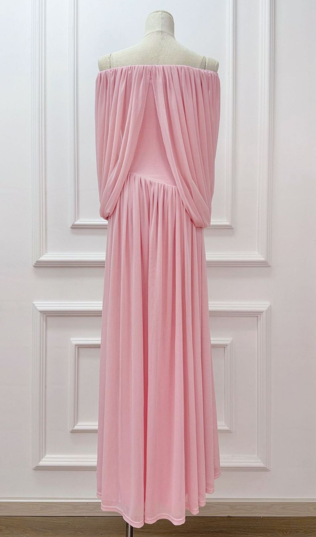 Kelsy Elegant Ruched Off-Shoulder Maxi Gown - Dusty Rose