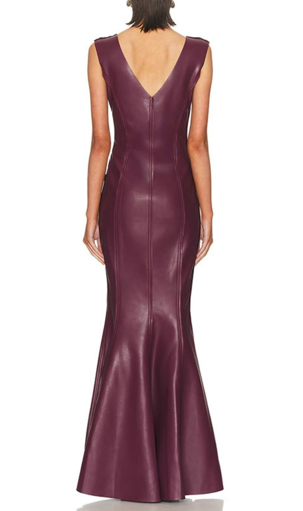 Kanai Luxe Plum Faux Leather V-Neck Maxi Dress - Sleeveless Evening Gown