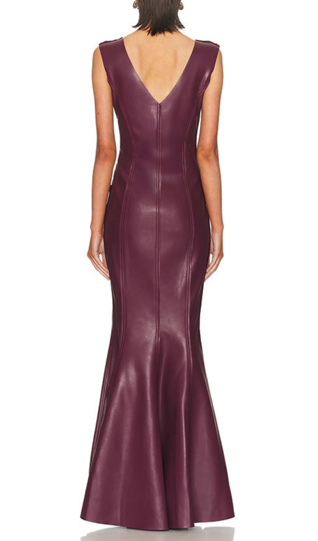 Kanai Luxe Plum Faux Leather V-Neck Maxi Dress - Sleeveless Evening Gown