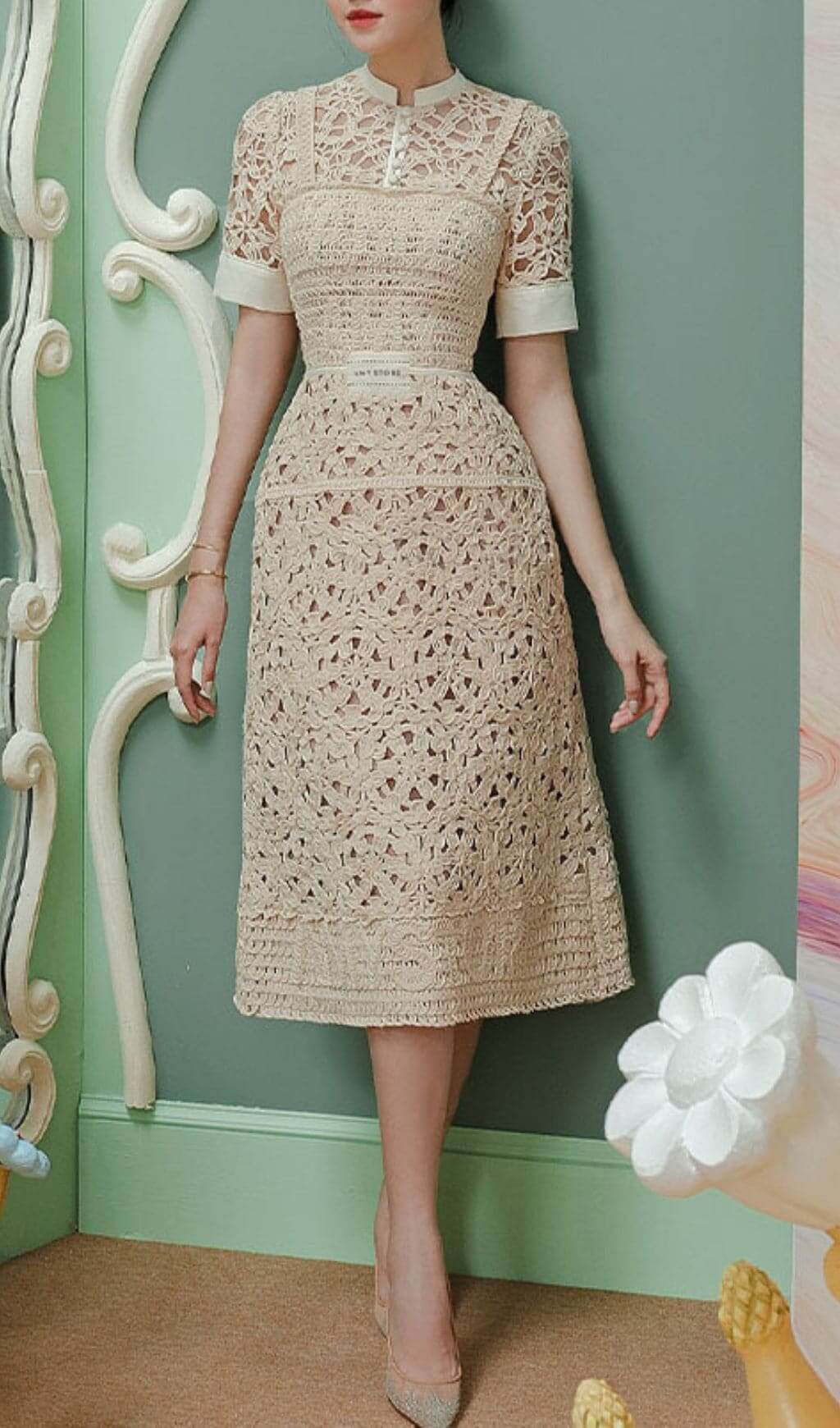 Azula Embroidery Hollow Out Midi Dress