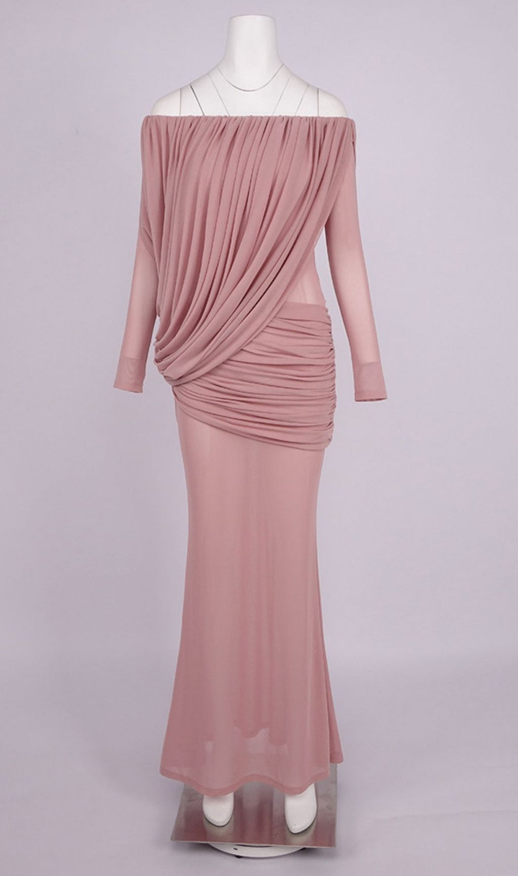 Keely Elegant Off-Shoulder Long Sleeve Mesh Maxi Dress | Evening Gala Gown