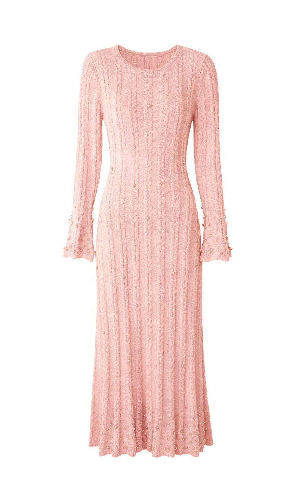 Jace Pearl Embellished Cable Knit Midi Dress - Elegant Lavender Chic