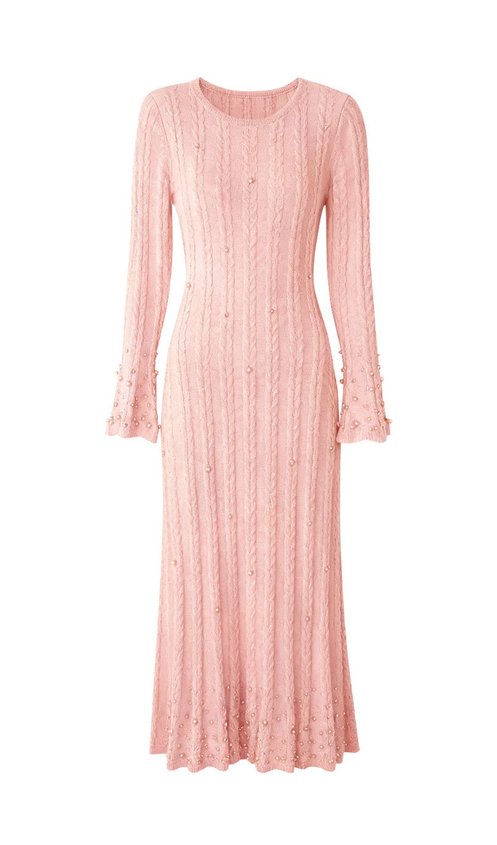 Jace Pearl Embellished Cable Knit Midi Dress - Elegant Lavender Chic