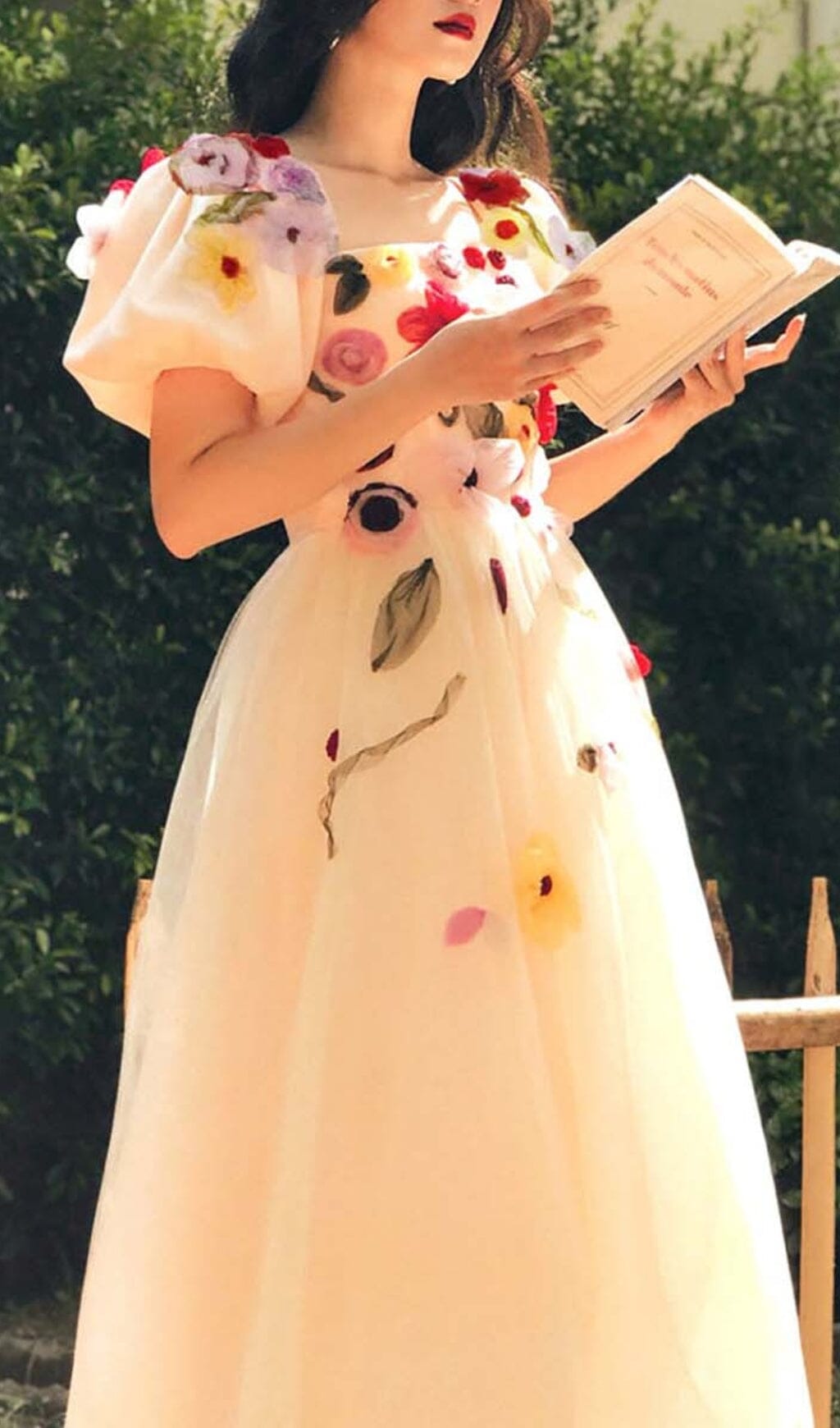 Flowers Print Puff Sleeve Midi Dress In Pink