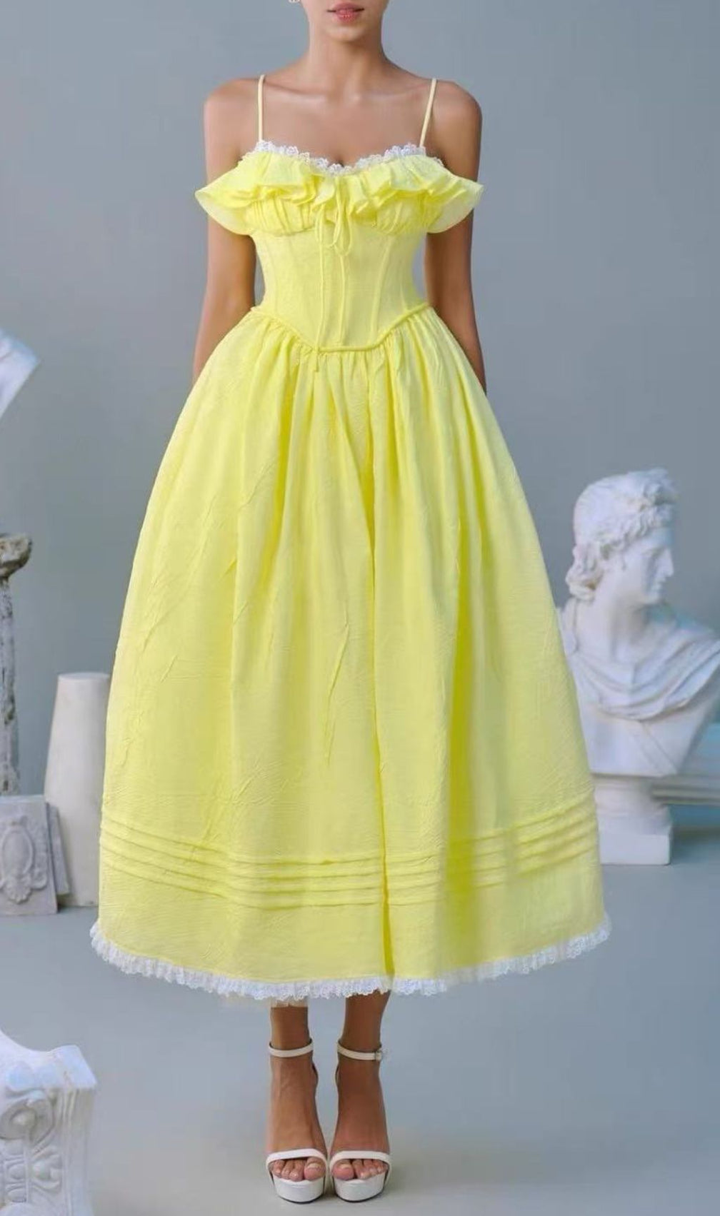 Finna Yellow Strappy Midi Dress