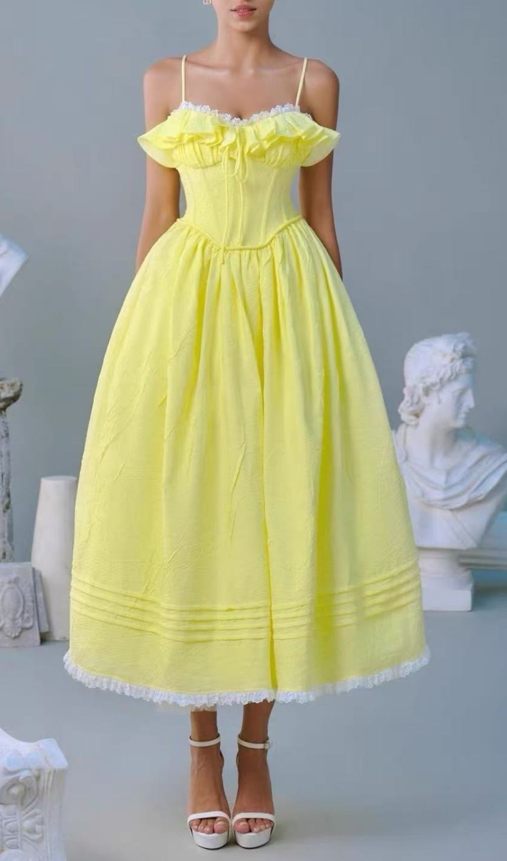 Finna Yellow Strappy Midi Dress