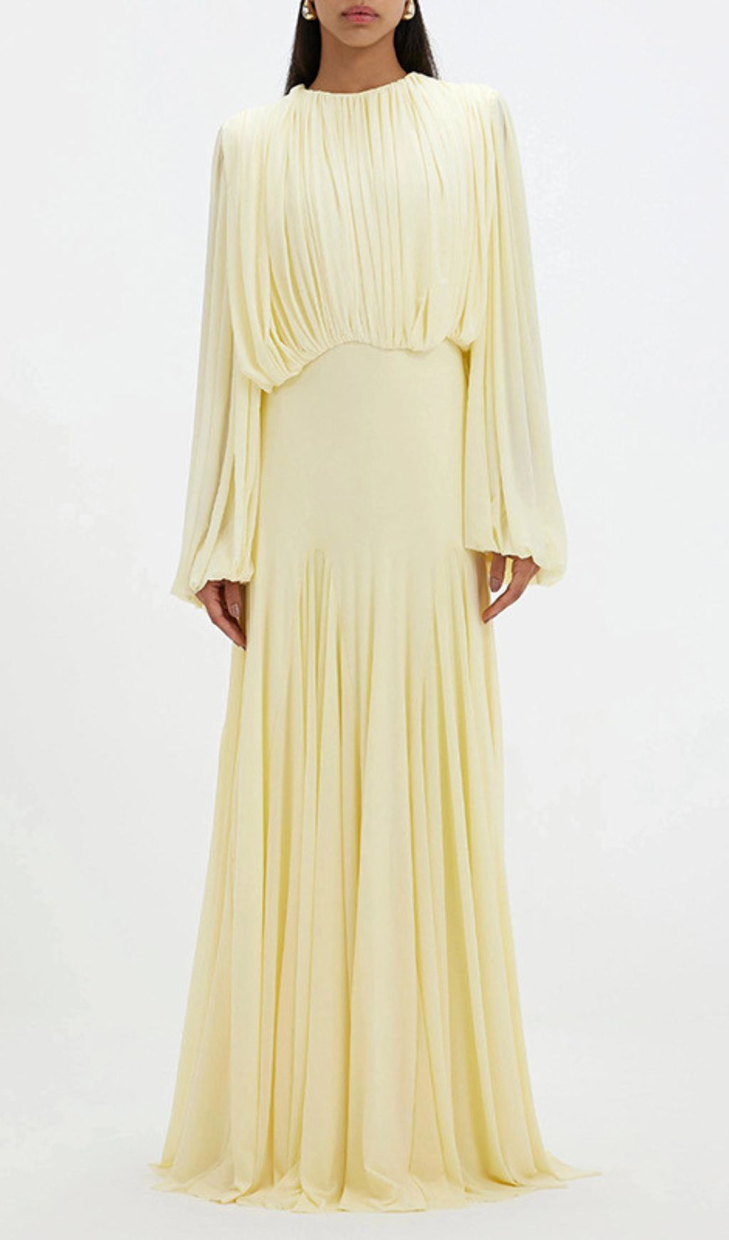 Jimena Yellow Pleated Maxi Dress | Elegant Long Sleeve Gown