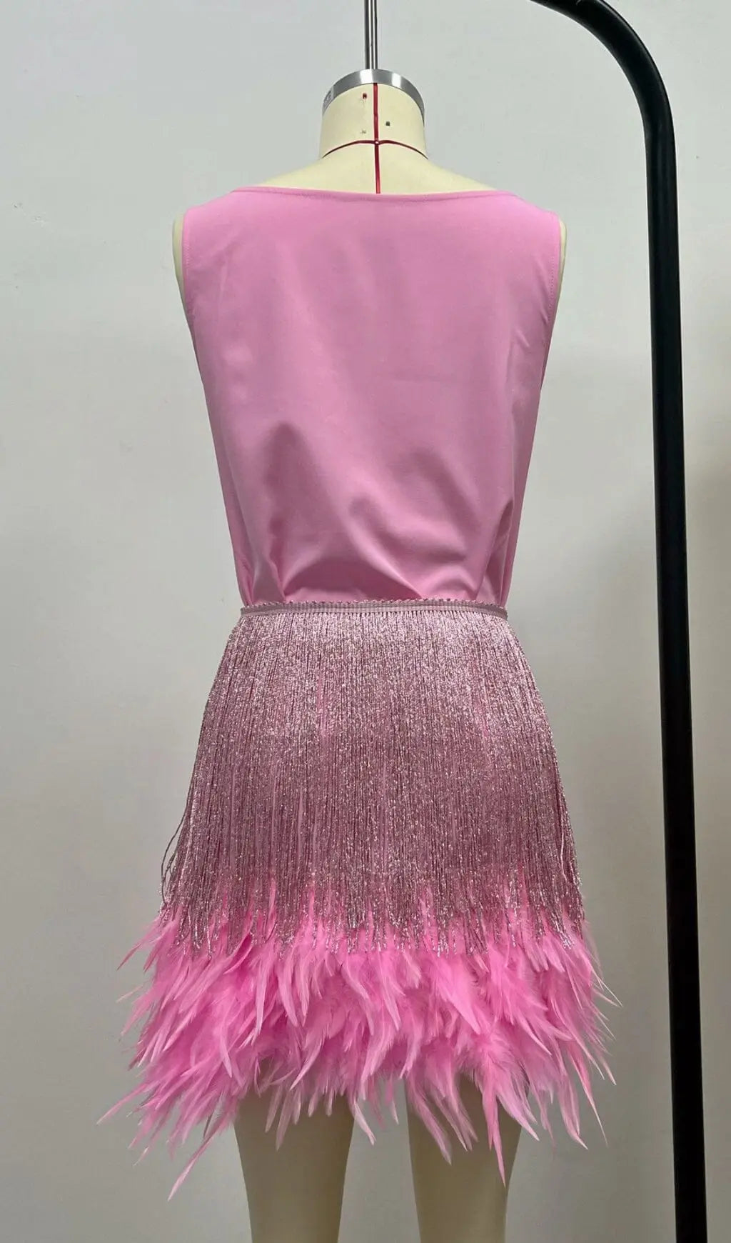 Shiny Fringe Feather Mini Dress In Pink