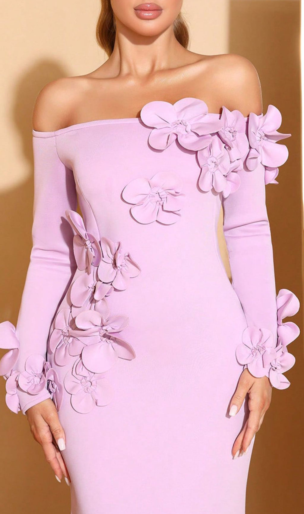 Elegant Lavender Off-Shoulder 3D Floral Mermaid Gown