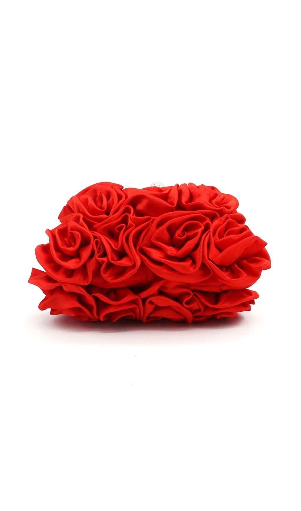 Adahy Red Floral Satin Clutch | Elegant Rose Evening Bag with Beaded Handle