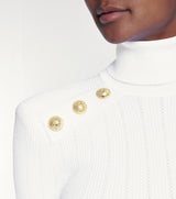 WHITE RIBBED ROLL-NECK SWEATER