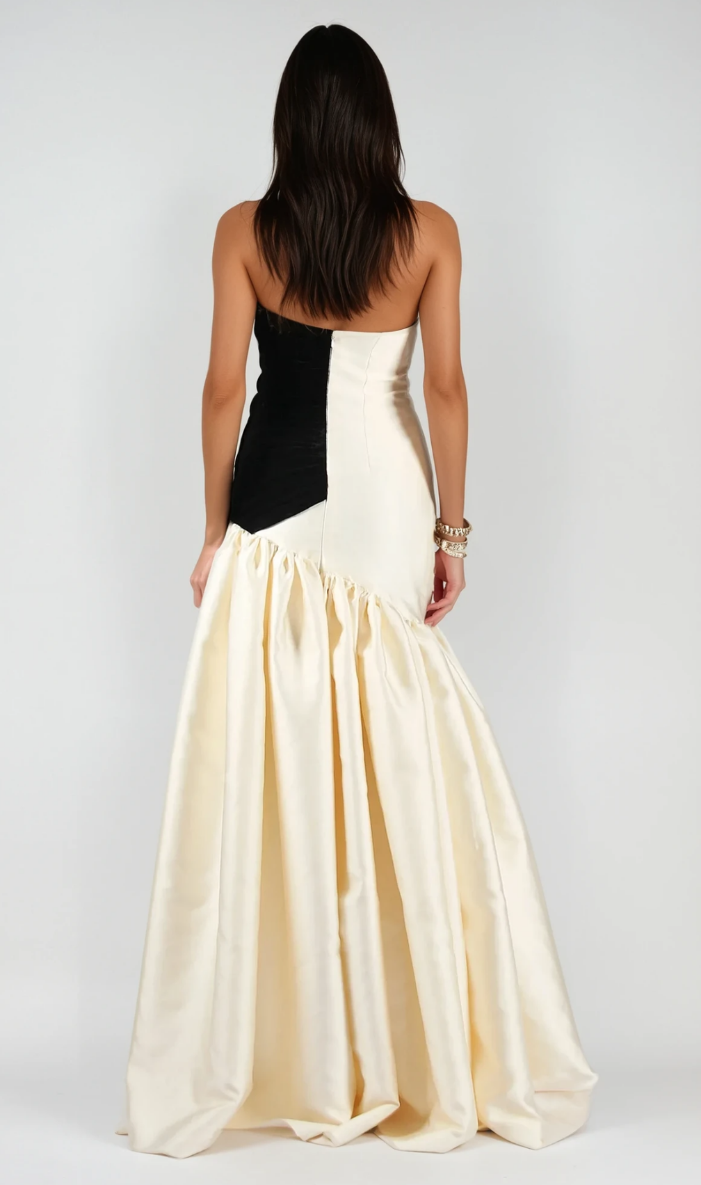 SARA Chic Black & White Satin Maxi Gown with Braided Side Detail - Elegant Evening Dress