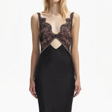 BLACK LACE SATIN MAXI DRESS