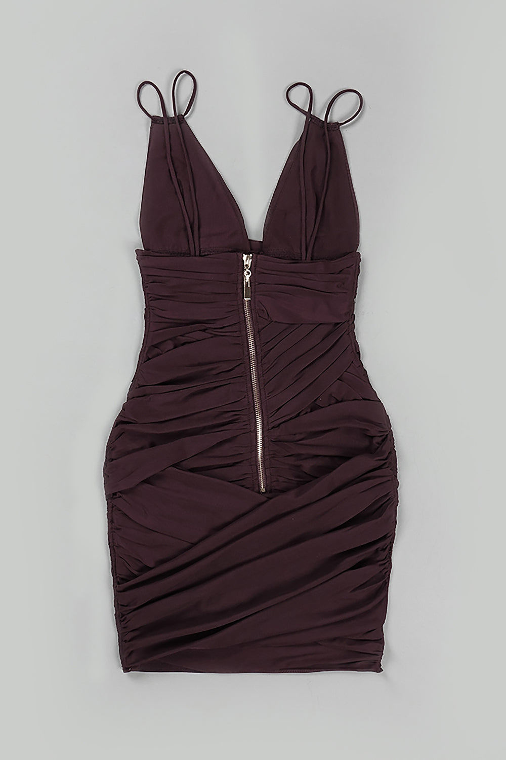 Deep V Ruched Mesh Mini Dress