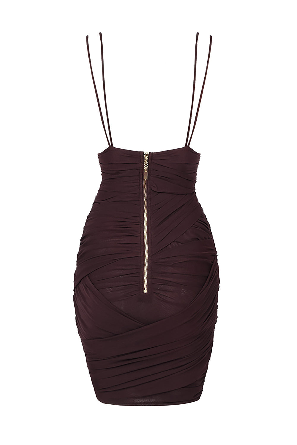 Deep V Ruched Mesh Mini Dress