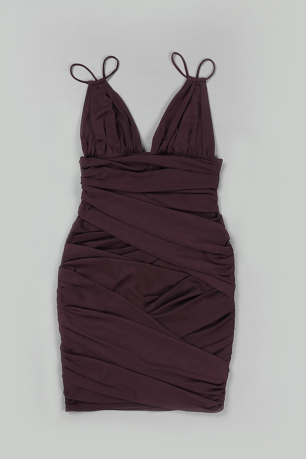 Deep V Ruched Mesh Mini Dress