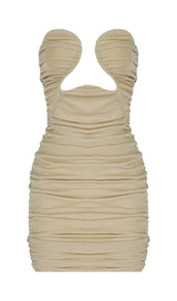 CUT-OUT RUCHED BODYCON MINI DRESS IN WHITE