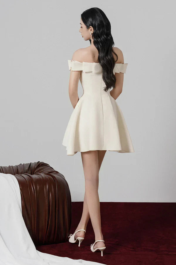 A-line Open Shoulder Tweed Mini Dress